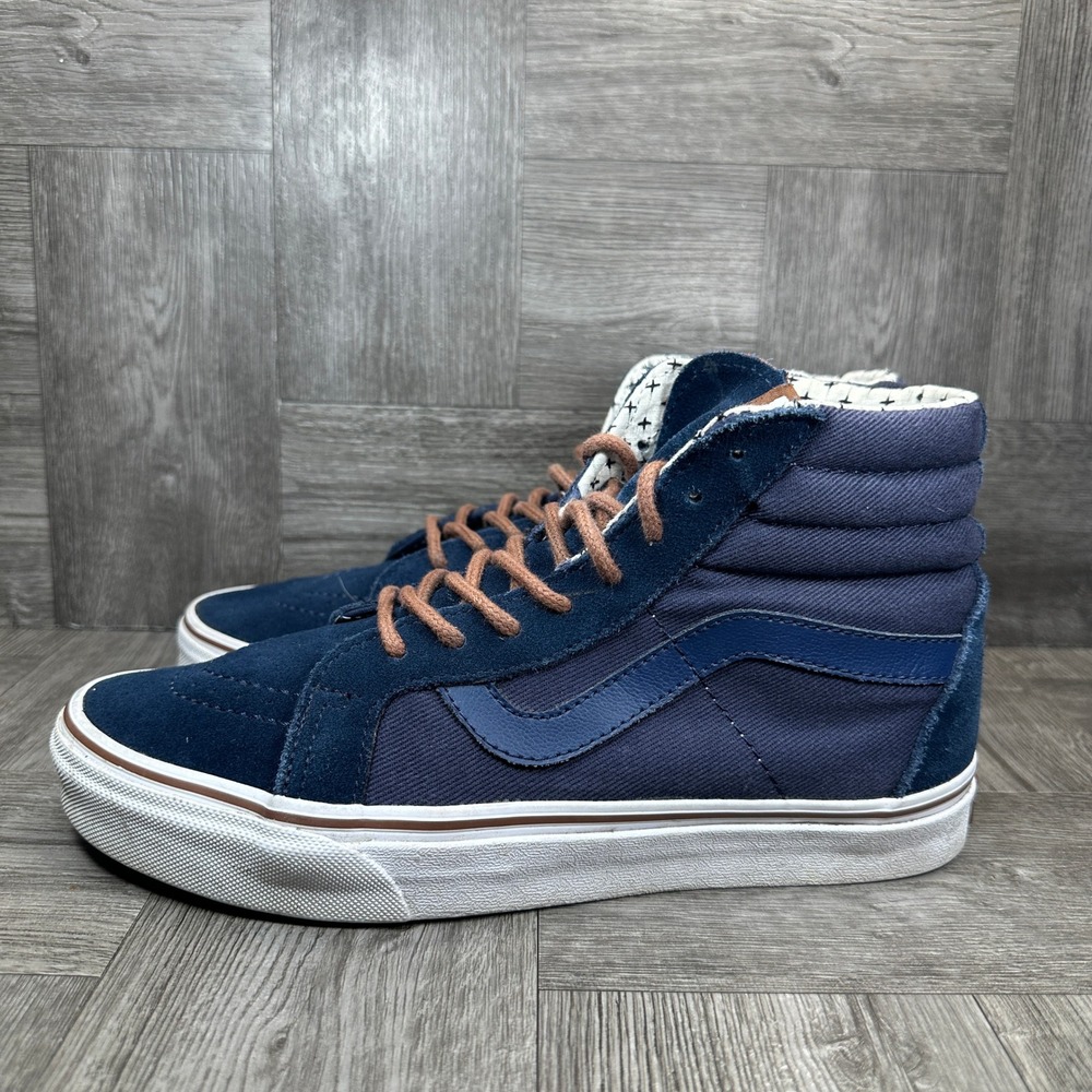 Vans Womens High Top Sneakers Size 8.5 Navy Blue Sk8-Hi Suede Canvas Shoes - Picture 2 of 9